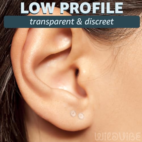 Clear Earrings for Sports for Ear Lobes, Cartilage Piercings - Bioflex Plastic Clear Studs For Ears Invisible Earring Spacers Invisible Earrings For Work, School Retainer Piercing Jewelry (10 extra stoppers)2