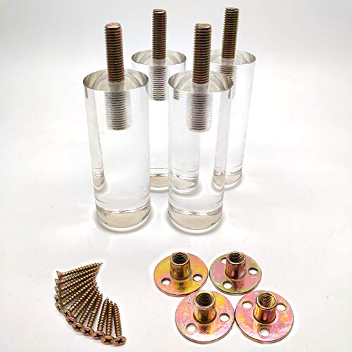 Kitchen Cabinet Feet, 4.72" Modern Table Legs,Acrylic Legs for Furniture,Clear Gold End Cabinet Support Legs,with Screws,Legs for Furniture,Set of 4 Tapered,4.72"
