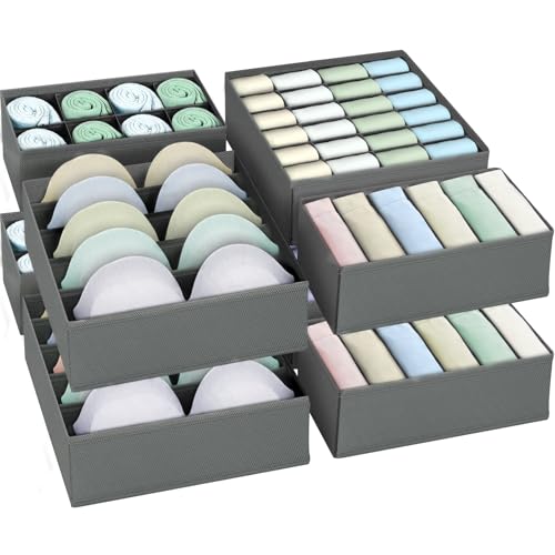 MWZEAUL Rangement de sous Vêtements Pliables, Lot de 8 Organiseur à Tiroirs en Tissu, Boîtes de Rangement pour Dressing Armoire, pour Soutiens-gorge, Culottes, Chaussettes, Cravates, Gris