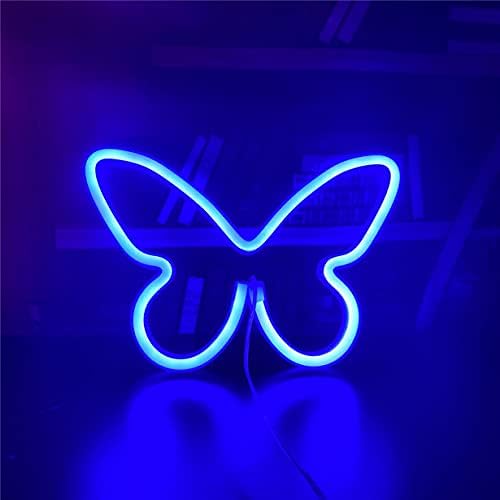 QiaoFei LED Butterfly Neon Sign Lights Hanging Decorative Neon Light USB or Battery Operated for Home Bedroom Bar Restaurant Christmas Birthday Party Gift Art Wall Decoration Light(Blue)