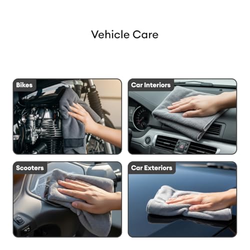 Image of Premium Microfiber Cleaning Cloths Pack of 9 (40 x 40 cm, 340 GSM) | Lint-Free, Scratch-Free, Highly Absorbent | Reusable Multipurpose Cloth for Car, Bike, Home & Kitchen Cleaning