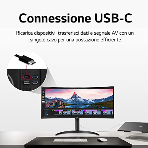 34WP75CP Monitor 34" QHD UltraWide Curvo LED VA HDR 10, 3440x1440, 1 ms, AMD FreeSync Premium 160Hz, Audio Stereo 14W, HDMI 2.0 (HDCP 2.2), Display Port 1.4, USB-C, Flicker Safe, Nero - Monitor - Immagine 11
