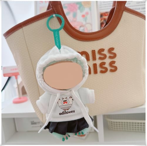LEWOTE Clothes Set Compatible for Labubu Doll Hat Suit Ornaments Accessories Set for 17cm/6.7inch Doll (Hoodie/Leather Half Skirt/Beverage Bag) - Image 2