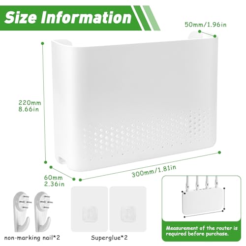 KXVXXV Router Schrank Router Verstecken WLAN Router Box WiFi Router Aufbewahrungsbox TV Kabel Verstecken Wand Regal 30 x 22 x 6,5 cm Weiß für WiFi-Rack Wanddekoration Storage Box