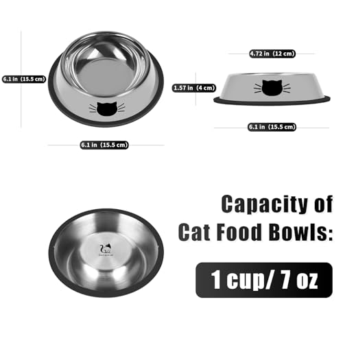 Serentive 2Pcs Cat Bowls Non-Slip Stainless Steel Small Cat Food Bowls Unbreakable Thicken Cat Feeder 7 Oz Cat Dishes Suitable For Indoor Small Pets Removable Rubber Base Easily Clean Lovely Color thumb #1