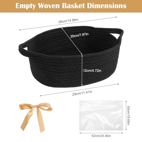 Geschenkkorb Leer, Baumwolle Organizer Aufbewahrungskorb, Geflochten Korb mit Geschenktüten und Bändern Schwarz Präsentkorb Leer für Hochzeit Weihnachten Geburtstag