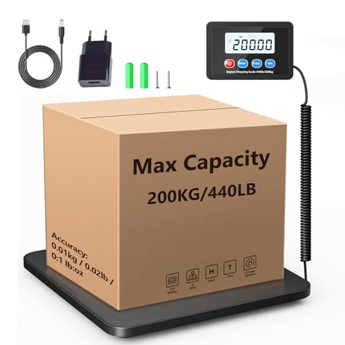 Hoyiyobi Bascula Industrial, Balanza Postal 200kg, Bascula Industrial Precision con Pantalla LCD, Función Tara y Hold, Bascula Digital Maletas para Envíos, Paquetería y Uso Doméstico