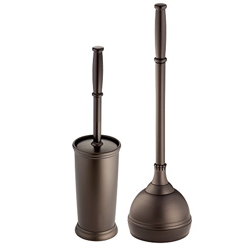 iDesign Kent Plastic Toilet Bowl Brush and Plunger Set, Slim Combo Set