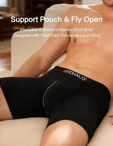 Image of 3 Pack Merino Wool Underwear for Men, Moisture Wicking Wool Boxers Briefs for Base Layer, Thermal Boxers with Pouch