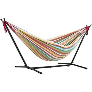 Vivere UHSDO8-27 Double Cotton Hammock with Space-Saving Steel Stand Including Carrying Bag, Rio Night