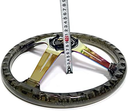 Amazon 14インチ クリスタル ステアリング ハンドル Jdm ディープコーン スタンス Usdm 北米 35cm Momoピッチ ディープデッシュ スポコン ブラック インテリアパネル 車 バイク