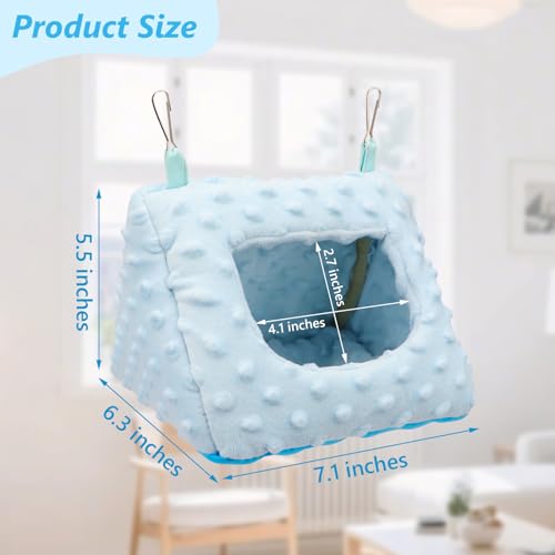 Image of Litewoo Winter Warm Plush Hanging Bird Nest Hammock for Parrots (Blue) | Warm plush, removable cushion, easy clean, metal hooks, for parakeets /cockatiels /budgies /lovebirds /finches, 7.1x6.3x5.5in