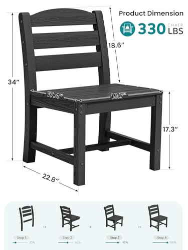 Image of SERWALL Outdoor HDPE Armless Dining Chairs Set of 4,All-Weather Use,Black | Weather-resistant dining chairs resist fading and cracking, with armless design for comfortable outdoor seating.