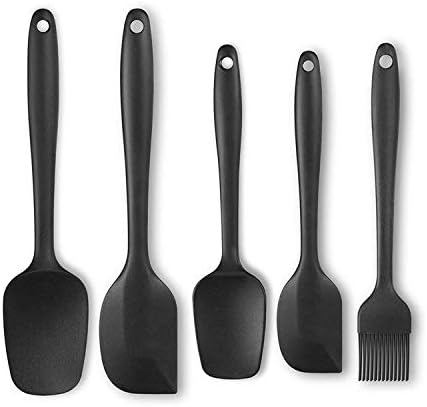 INKULTURE 5 Piece Kitchen Tool Silicone Spoonula, Spatula and Basting Brush, Heat Resistant and Non-Stick Cookware Cooking Utensil Set, Dishwasher Safe, Black