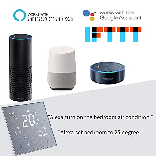 Qiumi Termostato Wifi para calefacción individual de calderas de gas/agua funciona con Amazon Alexa, Google Home IFTTT, Contacto seco 5A 220V Innovación Panel cepillado(Brillo ajustable)