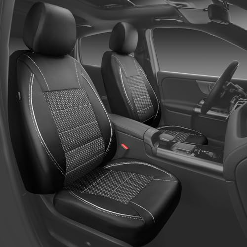 Image of CAR PASS Piping PU Leather Car Seat Cover Full Set, Inside Zipper Design and Reserved Opening Holes, Airbag Compatible,Universal FIT for Car, SUVs,Van,Trucks(Full Set, Black & Silver