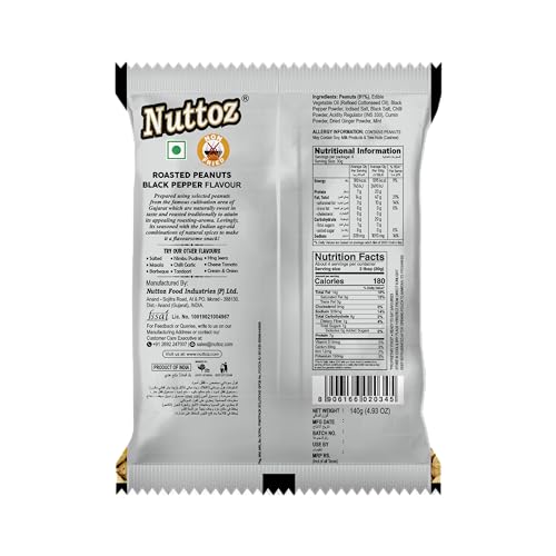 Image of Nuttoz Roasted Peanut Black Pepper - Pack of 2 (140gm each) | Jumbo Roasted Moongfali | Non Fried Ready to Eat Healthy Snack | Crunchy Snack and Namkeen