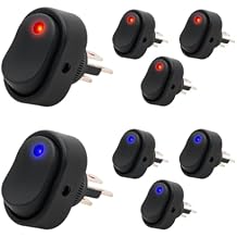 Zpana Car Rocker Switch, 8PCS 12V 30A 3 Pin Oval Waterproof Vehicle Toggle Switch, Snap in Design LED Lighted On Off Control Accessories, Compatible with Automative RV Marine