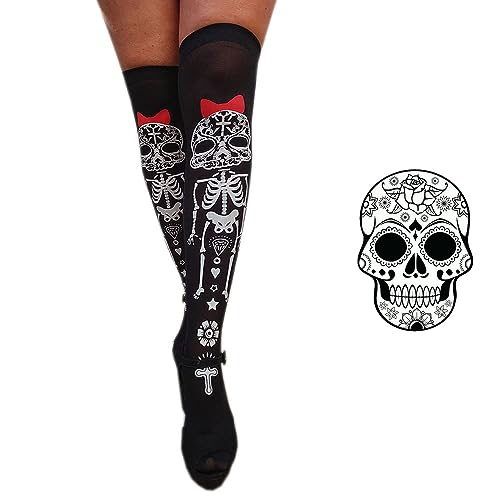 Meia 7/8 Longa Adulto Festa Fantasia Halloween Cosplay: Modelo Caveira Mexicana