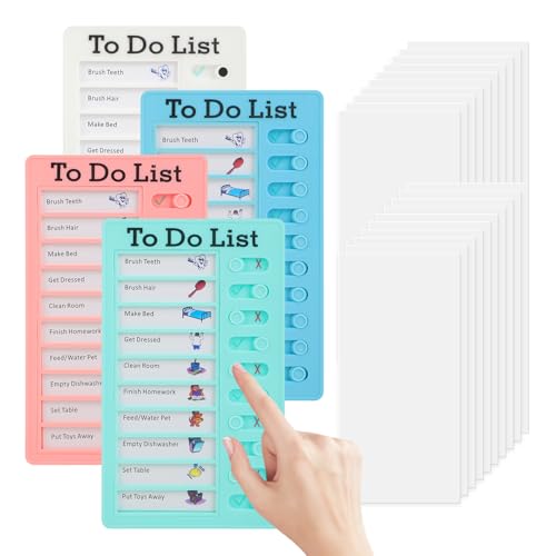 To Do List para Niños, Set de 4 Tablas de Planificación 20x12 cm con 20 Hojas Intercambiables, Ideal para Tabla Tareas Diarias Niños, Planificador Infantil para Organización y Gestión del Tiempo.