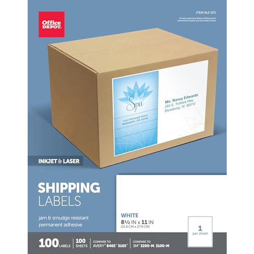 Étiquettes blanches jet d'encre et laser permanentes Office Depot anti-bourrage en boîte de 100