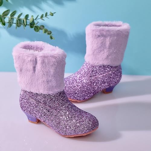 Ankle Boots for Girl Winter Fleece Glitter Shoes Side Zipper Short Booties for Little Kid Big Kid3