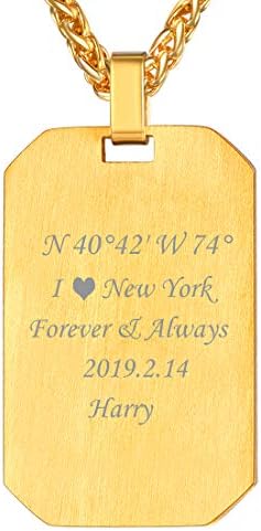 U7 Military Army Style Dog Tag ID Card Pendant Necklace for Him, Personalized Engraving Name Necklace, Adjustable Chain, Silver/18K Gold/Black Plated, Gift for Men