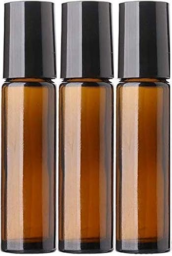 PHARCOS Amber Glass Roll On Bottles with Black Cap for Essential Oils, Perfumes, Attar, Lip Balms, Aromatherapy, Refillabl...