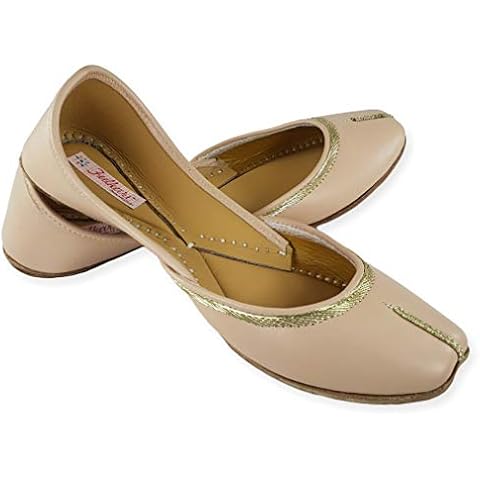 Fulkari Women's Nappa Beige Soft Genuine Leather Juttis | Bite and Pinch Free Jutis | Punjabi Jutti For Ladies | Casual Flat Stylish Mojari | Ethnic Flats For Girls | 37 Cover