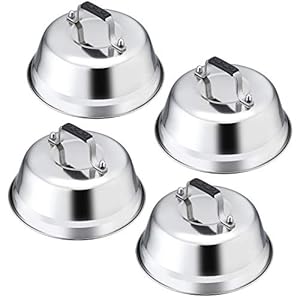 Melting Dome Lid Set of 4, Leonyo 9″ Professional Stainless Steel Griddle Accessories, Durable Basting Steaming Cover for Teppanyaki Flat Top Griddle Grill, Rivets Handle, Hamburger Bacon Cheese Steak