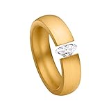 Der mattierte Edelstahlring ist an den Kanten perfekt abgerundet und sorgt für perfekten Tragekomfort. Die Oberfläche ist goldig und so bietet dieser Schmuck ein angenehmes Hautgefühl.