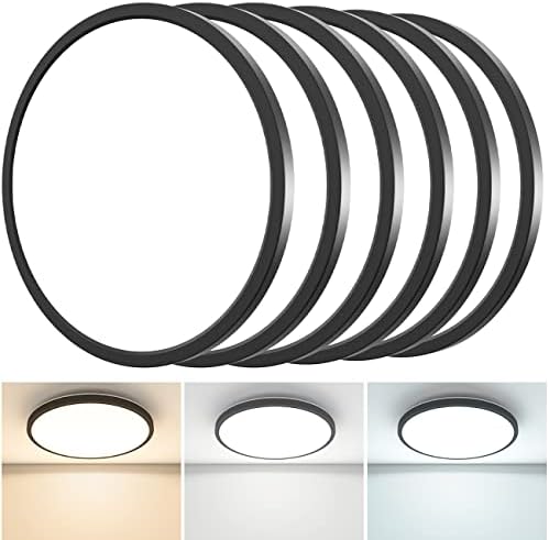 6 Pack LED Flush Mount Ceiling Light 9Inch Black, 24W 2100LM & 3 Color Temperatures 3000/4500/6000K Flush Mount Light Fixture, Low Profile Round LED Ceiling Light for Closet Bathroom Kitchen Bedroom