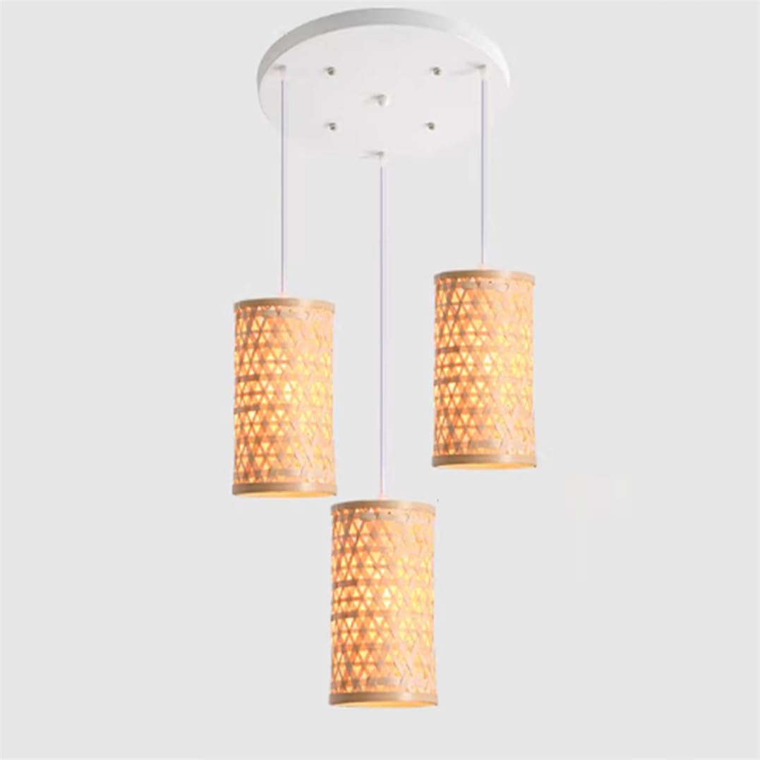CWVYKNP 3 Lights Simple Corridor Pendant Light Fixture with Round Ceiling Weaving Lantern Lampshade Farmhouse Natural Wicker Hanging Light for Kitchen Island Dining Room Hallway