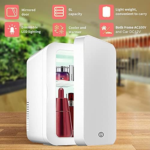 longziming Makeup Beauty Mini Fridge, 8L Portable Cosmetic Refrigerator, Makeup Mirror Fridge, Led Lighting, Glass Panel, Used for Beauty Skin Care in Home/Car, Gift For Women And Girls