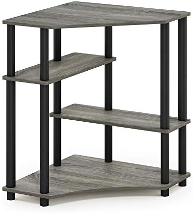 FURINNO Turn-N-Tube Space Saving Corner Desk, French Oak Grey/Black