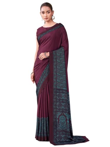 Image of Satrani Women's Crepe Printed Saree with Unstitched Blouse Piece