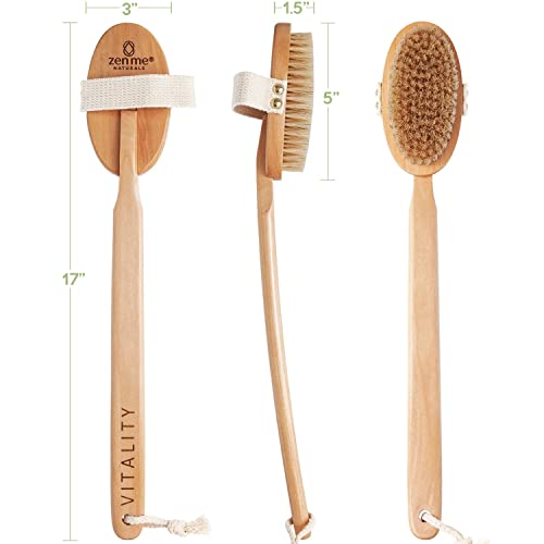 Zen Me Premium Vegan Dry Brush, Exfoliating Brush With Firm Cactus Bristles For Cellulite And Lymphatic, Body Scrub Brush For Vegan Skincare, With Detox Ebook Gift #TOP1