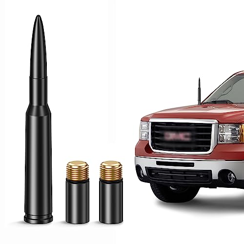 Upgrade Car Truck Antenna Compatible With Gmc Sierra & Chevy Tahoe Silverado 1500 2500 3500 Denali Pickup | Stubby Aluminum Truck Radio Short Antenna Topper Replacement | 5.4In (M6 M7 Thread) #TOP12