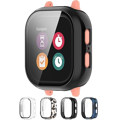 LOKEKE Compatible with Gizmo Watch 2 Full Coverage PC Protective Case Cover Tempered Glass Screen Protector(PC Black)