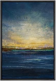 SIGNWIN Framed Canvas Print Wall Art Navy Blue Ocean Sea Horizon Sunset Wilderness Nature Illustrations Modern Art Minimal Relax/Calm Multicolor for Living Room, Bedroom, Office - 24"x36" Black