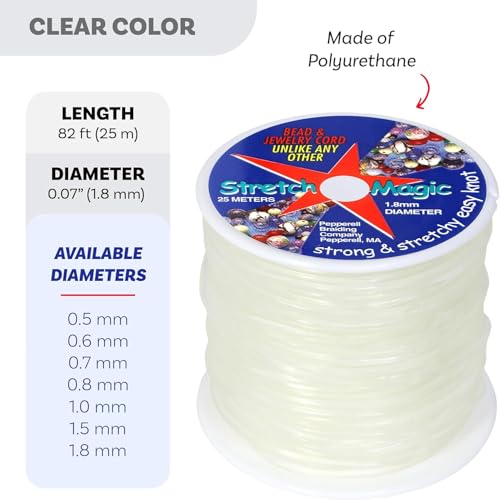 Image of Stretch Magic Elastic Beading Cord - Clear Color, 1.8mm in Diameter, 25-Meter (82 ft) - Easy to Knot, Strong & Stretchy String for Making Beaded Jewelry