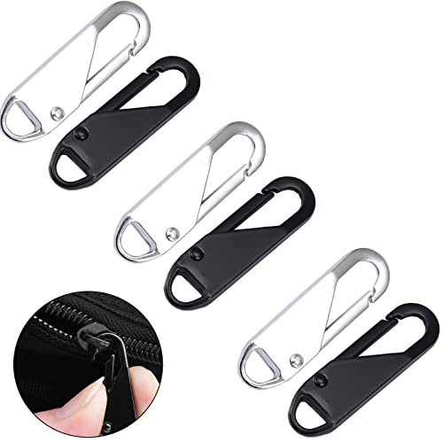 Adisno 6 Stück Reißverschluss Anhänger, Zipper für Reißverschluss, Reißverschluss Ersatz, Reißverschlussverlängerung für Bekleidung, Taschen, Reißverschlussreparatur, Schwarz und Silber Cover