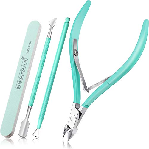 4 Pieces Cuticle Trimmer with Cuticle Pusher Manicure Tools Set Stainless Steel Cuticle Nipper Cutter Green Handle Cuticle Clipper Remover Tools Nail File for Fingernails and Toenails