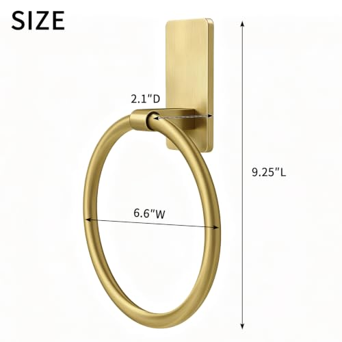 Image of STWWO Gold Towel Ring for Bathroom, Adhesive Hand Towel Holder for Bathroom, Kitchen, No Drill
