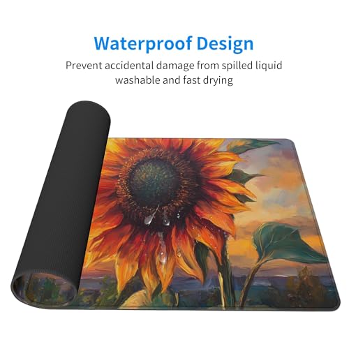 Image of Sunflower Bee Extended Gaming Mouse Pad, with Stitched Edges Large Mouse Pad Desk Protector, Rubber Base Mousepad Keyboard Mouses Mat for Work Game Office Home- 32 inch X 12 inch Inch,E788