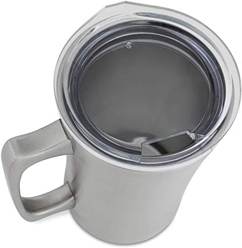 Stainless Steel Insulated Beer Mug: Real Deal Steel 20 Oz Beer Stein with Welded Handle and Clear Plastic Lid - Large Metal Tankard for IPA, Coffee, Tea - Double Walled Mugs for Hot or Cold Drinks (2)