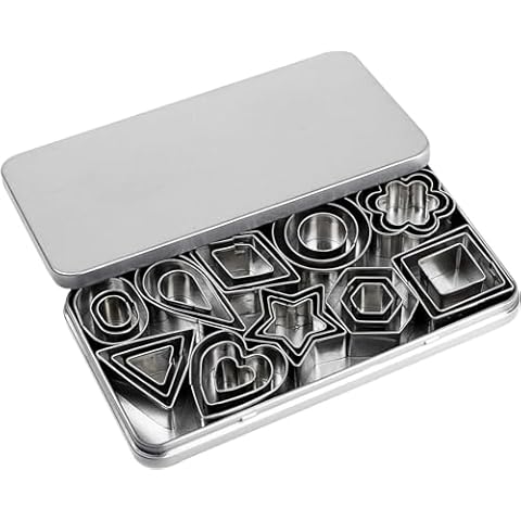 Mini Cookie Cutter Set, 30 Tiny Stainless Steel Cookie Stamps of Rectangle Square Heart Star Triangle Round Tiny Circle for Out Pastry Dough, Pie Crust & Fruit, Fondant Cover