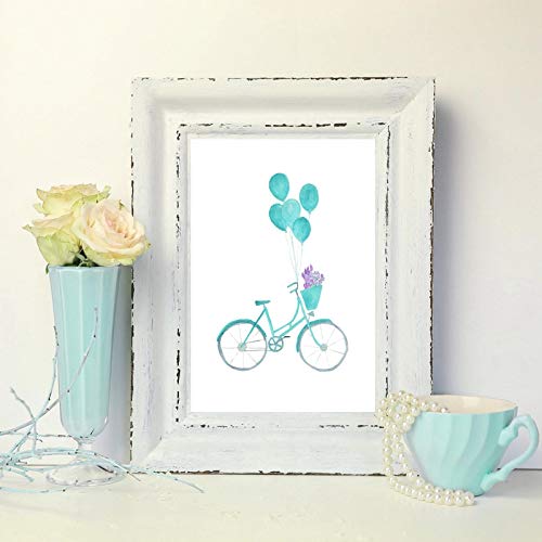 Art toile peinture photo pépinière déco murale affiche vélo ballons turquoise 70x100 cm