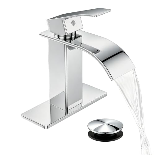 Fransiton Waterfall Single Handle Bathroom Sink Faucet with Drain Chrome