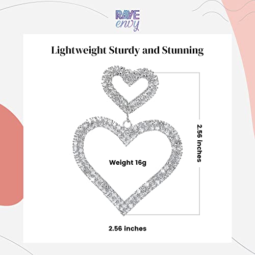 Rave Envy Heart Earrings for Women Trendy - Silver Heart Dangle Earrings with Diamond Like Look - Fashionable Statement Earrings for Womens - Perfect Heart Jewelry as Valentines, Birthday 5
